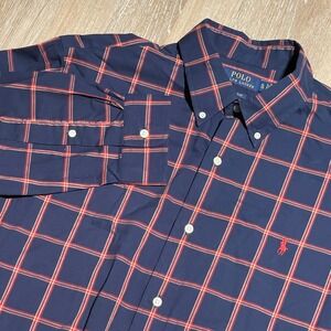 Polo Ralph Lauren Men's Classic Fit Navy Red Plaid Button Down Shirt XL Pony EUC